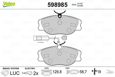 Комплект тормозных колодок, дисковый тормоз VALEO 598985 для LANCIA KAPPA