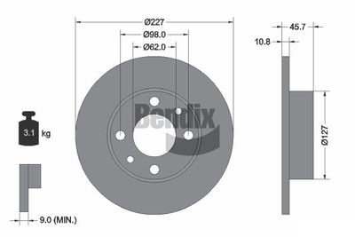 Тормозной диск BENDIX Braking BDS1229 для SAAB 600