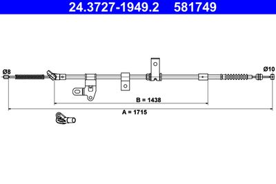 Тросик, cтояночный тормоз ATE 24.3727-1949.2 для TOYOTA PRIUS