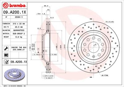 Тормозной диск BREMBO 09.A200.1X для VW TERAMONT