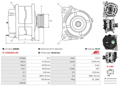 GENERATOR / ALTERNATOR AS-PL A0838S 4