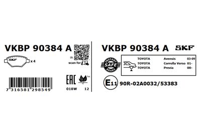 Комплект тормозных колодок, дисковый тормоз VKBP 90384 A