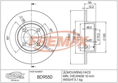 Тормозной диск FREMAX BD-9550 для DE LOREAN DMC-12