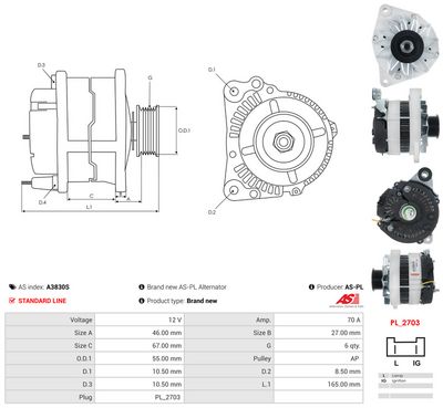 GENERATOR / ALTERNATOR AS-PL A3830S 4