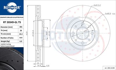 спирачен диск ROTINGER RT 20349-GL T5
