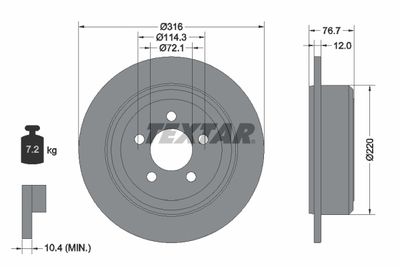 Тормозной диск TEXTAR 92202703 для DODGE NITRO