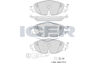 комплект спирачно феродо, дискови спирачки ICER EV2111