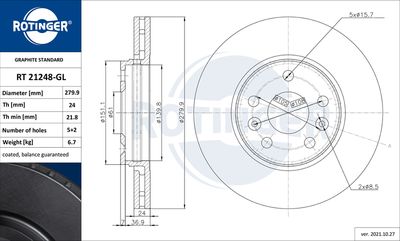 Tarcza hamulcowa ROTINGER RT 21248-GL