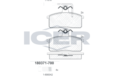 комплект спирачно феродо, дискови спирачки ICER 180371-700