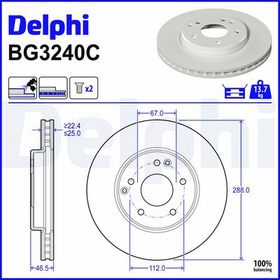 спирачен диск DELPHI BG3240C