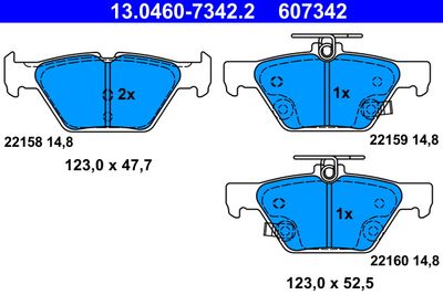 Комплект тормозных колодок, дисковый тормоз ATE 13.0460-7342.2 для SUBARU LEVORG