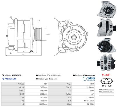 GENERATOR / ALTERNATOR AS-PL A0814SEG 4