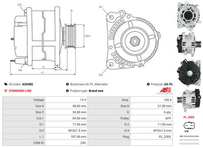 GENERATOR / ALTERNATOR AS-PL A3548S 4