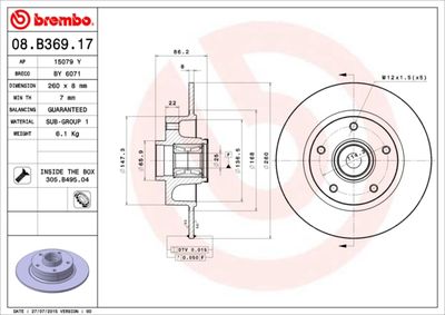 BREMBO 08.B369.17 Тормозные диски  для RENAULT FLUENCE (Рено Флуенке)