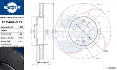 спирачен диск ROTINGER RT 2544HP-GL T5