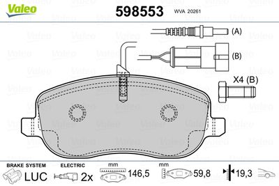 Комплект тормозных колодок, дисковый тормоз VALEO 598553 для FIAT SCUDO