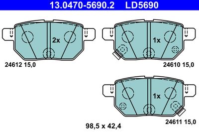 Комплект тормозных колодок, дисковый тормоз ATE 13.0470-5690.2 для SUBARU TREZIA