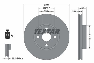 Тормозной диск TEXTAR 92180303 для TOYOTA MATRIX