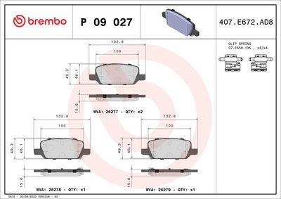 BREMSBELAGSATZ SCHEIBENBREMSE BREMBO P09027 3