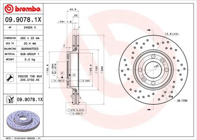 Тормозной диск BREMBO 09.9078.1X для LADA LARGUS