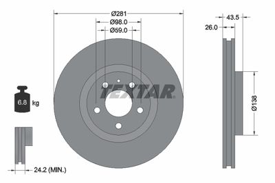 Тормозной диск TEXTAR 92061000 для ALFA ROMEO 164