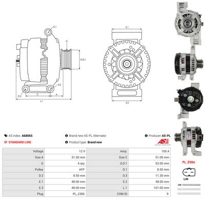 GENERATOR / ALTERNATOR AS-PL A6806S 4