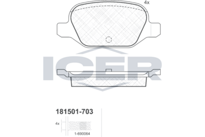 комплект спирачно феродо, дискови спирачки ICER 181501-703