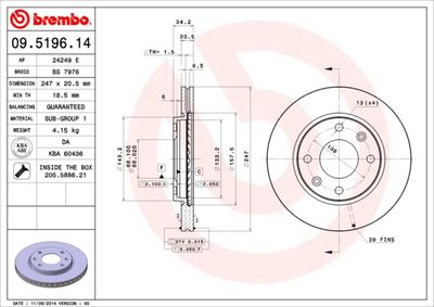 Тормозной диск BREMBO 09.5196.11 для LIFAN 520