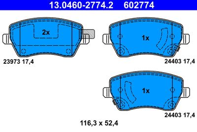 Комплект тормозных колодок, дисковый тормоз ATE 13.0460-2774.2 для NISSAN VERSA