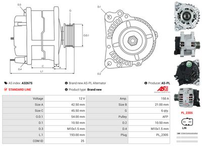 GENERATOR / ALTERNATOR AS-PL A3267S 4