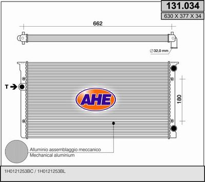 Радиатор, охлаждение двигателя AHE 131.034 для VW VENTO