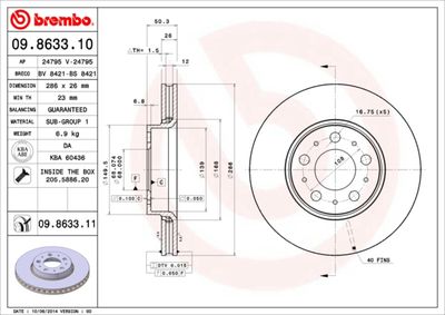 Тормозной диск BREMBO 09.8633.11 для VOLVO S60