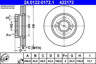 Тормозной диск ATE 24.0122-0172.1 для FORD FIESTA