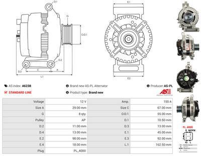 GENERATOR / ALTERNATOR AS-PL A6238 4