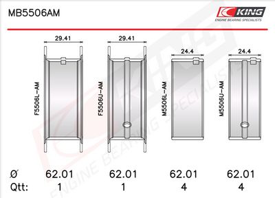 Комплект черупки на лагера на коляновия вал KING MB5506AM1.0