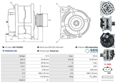 GENERATOR / ALTERNATOR AS-PL A01176SEG 4