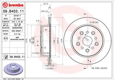 Тормозной диск BREMBO 09.B453.11 для TOYOTA CELSIOR