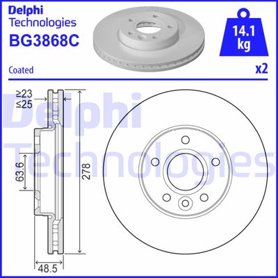 DELPHI BG3868C Тормозные диски  для VOLVO V40 (Вольво В40)