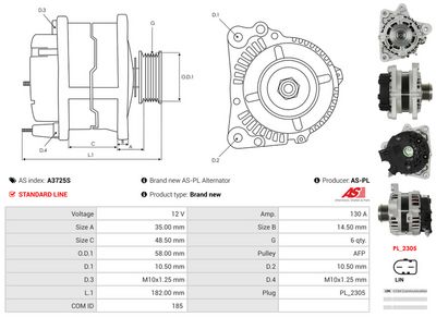 GENERATOR / ALTERNATOR AS-PL A3725S 4