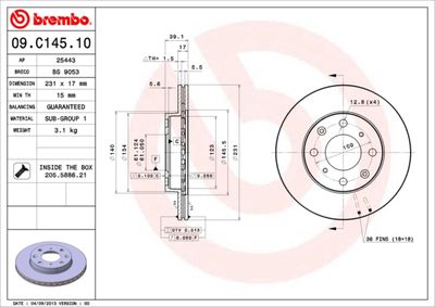 Тормозной диск BREMBO 09.C145.10 для HONDA LOGO