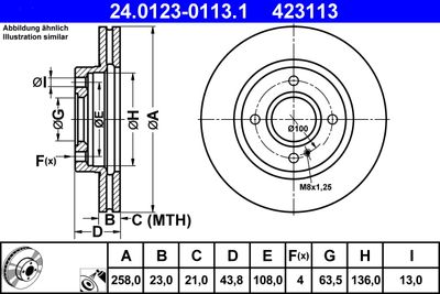 Тормозной диск ATE 24.0123-0113.1 для FORD FIESTA