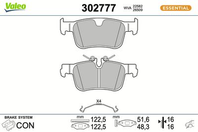 BREMSBELAGSATZ SCHEIBENBREMSE VALEO 302777