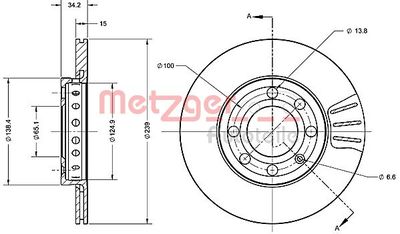 Тормозной диск METZGER 6110399 для VW LUPO
