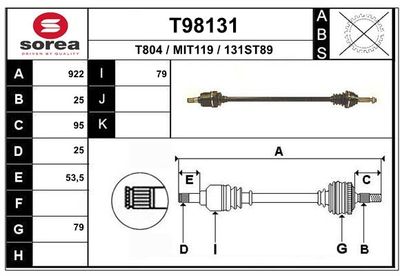 Приводной вал EAI T98131 для MITSUBISHI SPACE