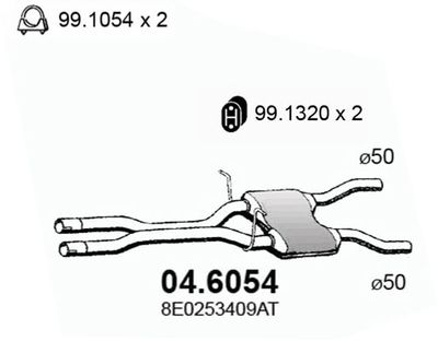 ASSO 04.6054 Глушитель выхлопных газов  для AUDI A4 B6 Avant (8E5) 2.5 TDI quattro