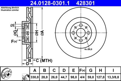 Тормозной диск ATE 24.0128-0301.1 для LANCIA DELTA