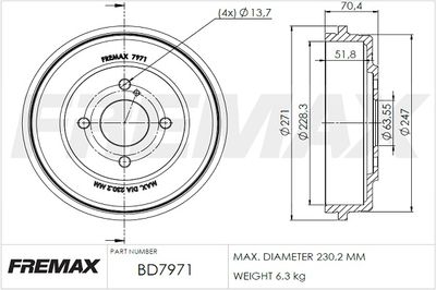 Тормозной барабан FREMAX BD-7971 для FORD B-MAX