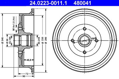 Тормозной барабан ATE 24.0223-0011.1 для AUDI 100