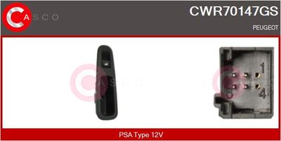 Выключатель, стеклолодъемник CASCO CWR70147GS для PEUGEOT 3008