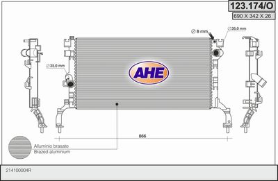 AHE 123.174/O Радиатор охлаждения двигателя  для RENAULT LAGUNA (Рено Лагуна)